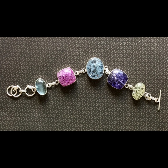 Rainbow Cracked Crystal Gemstone Bracelet - Picture 2 of 6